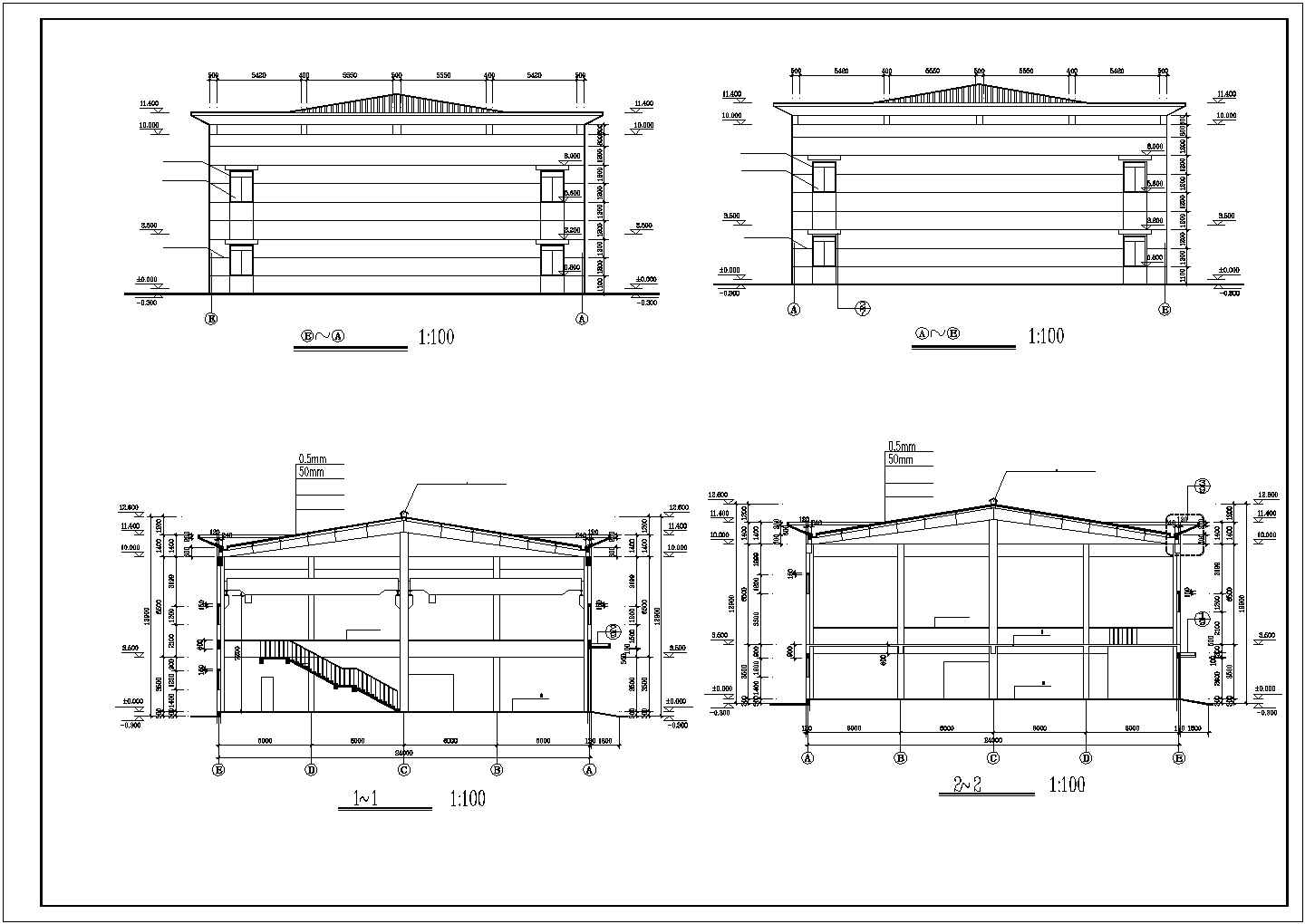 厂房设计_2层厂房建筑施工图【平立剖 楼梯门窗大样】CAD设计施工图纸