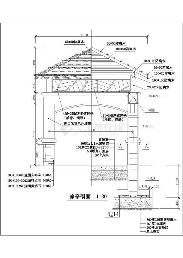 某公园中式凉亭建筑设计施工图-图二