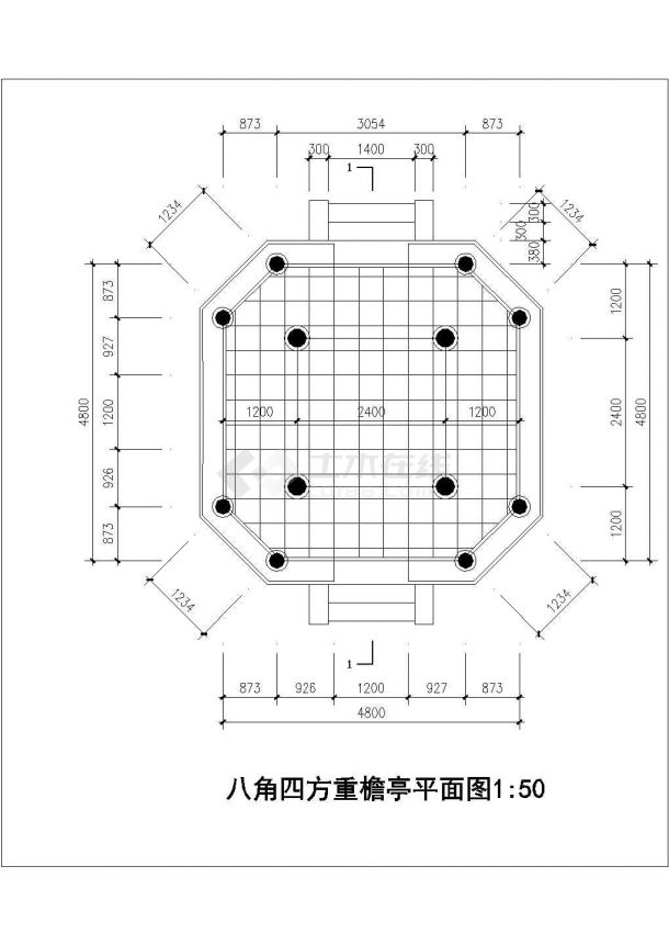 八角四方重檐亭全套设计CAD施工图-图二
