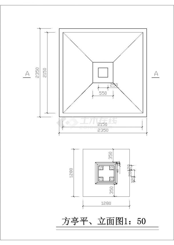 某公园方亭建筑cad施工图-图二