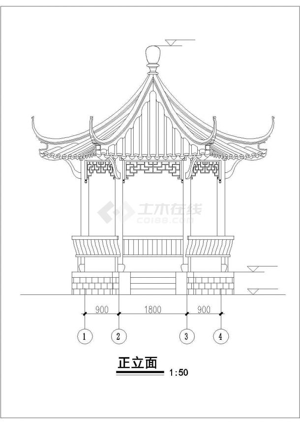 某观景亭建筑设计CAD施工图纸-图二