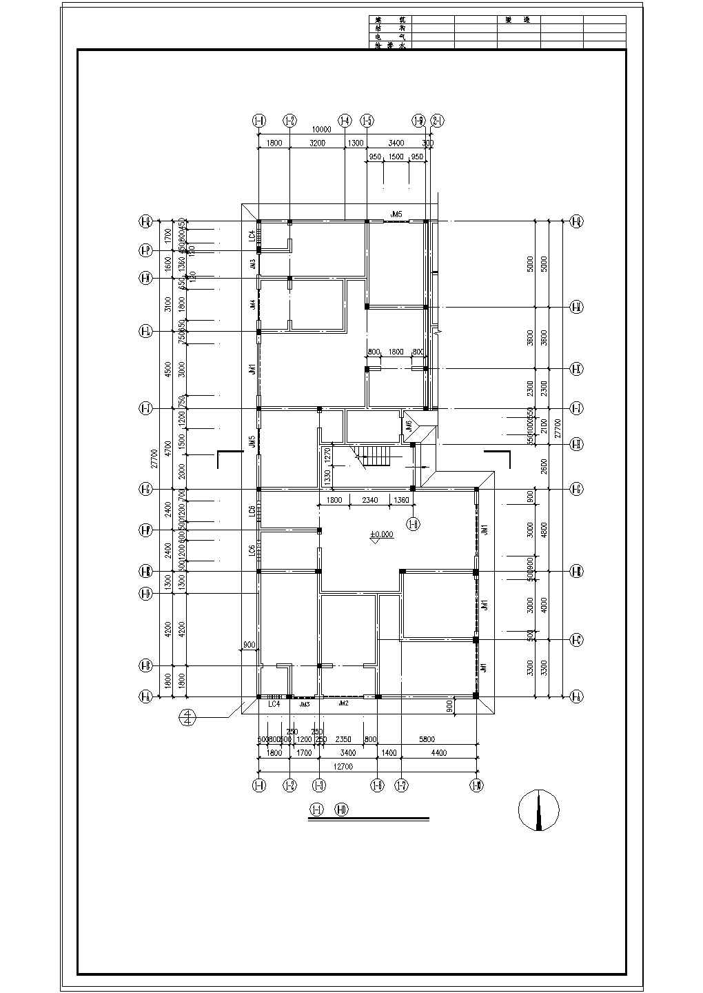 红叶小区住宅楼建筑平面户型CAD设计施工图纸