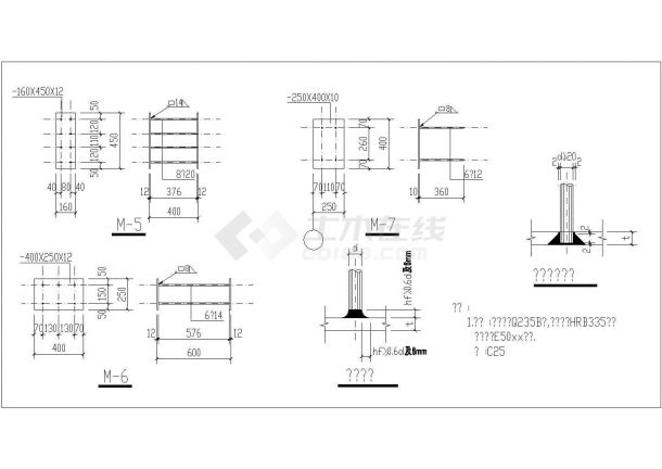 某工程吊车柱的预埋件cad结构设计图纸（甲级院设计）-图一