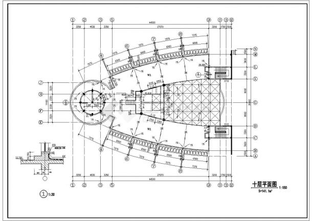 某十层8588平米集团公司科研信息中心[办公楼]建筑施工图纸（标注明细）-图一