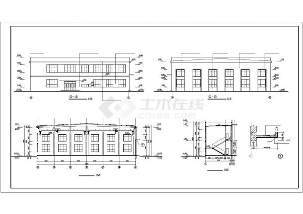 厂房设计_2层厂房车间建筑施工图【平立剖】CAD设计施工图纸-图二