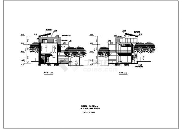 几套斜坡屋顶别墅建筑cad设计方案图-图二