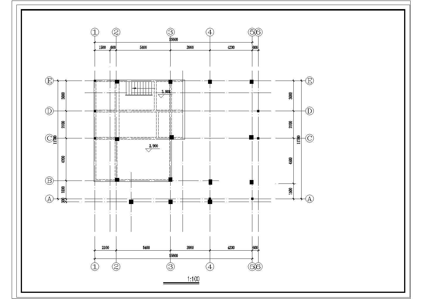 错层别墅建筑结构设计CAD施工图纸