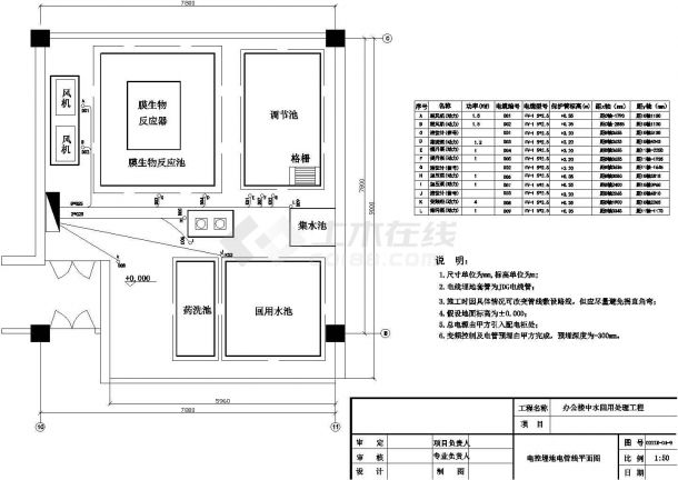 【北京】某办公楼中水回用水处理施工CAD图（膜生物反应）-图一