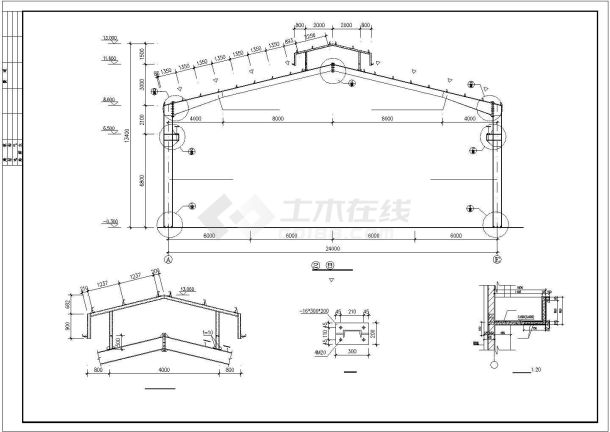 厂房设计_某24米跨门式刚架轻型房屋钢结构厂房整套cad设计施工图纸-图一