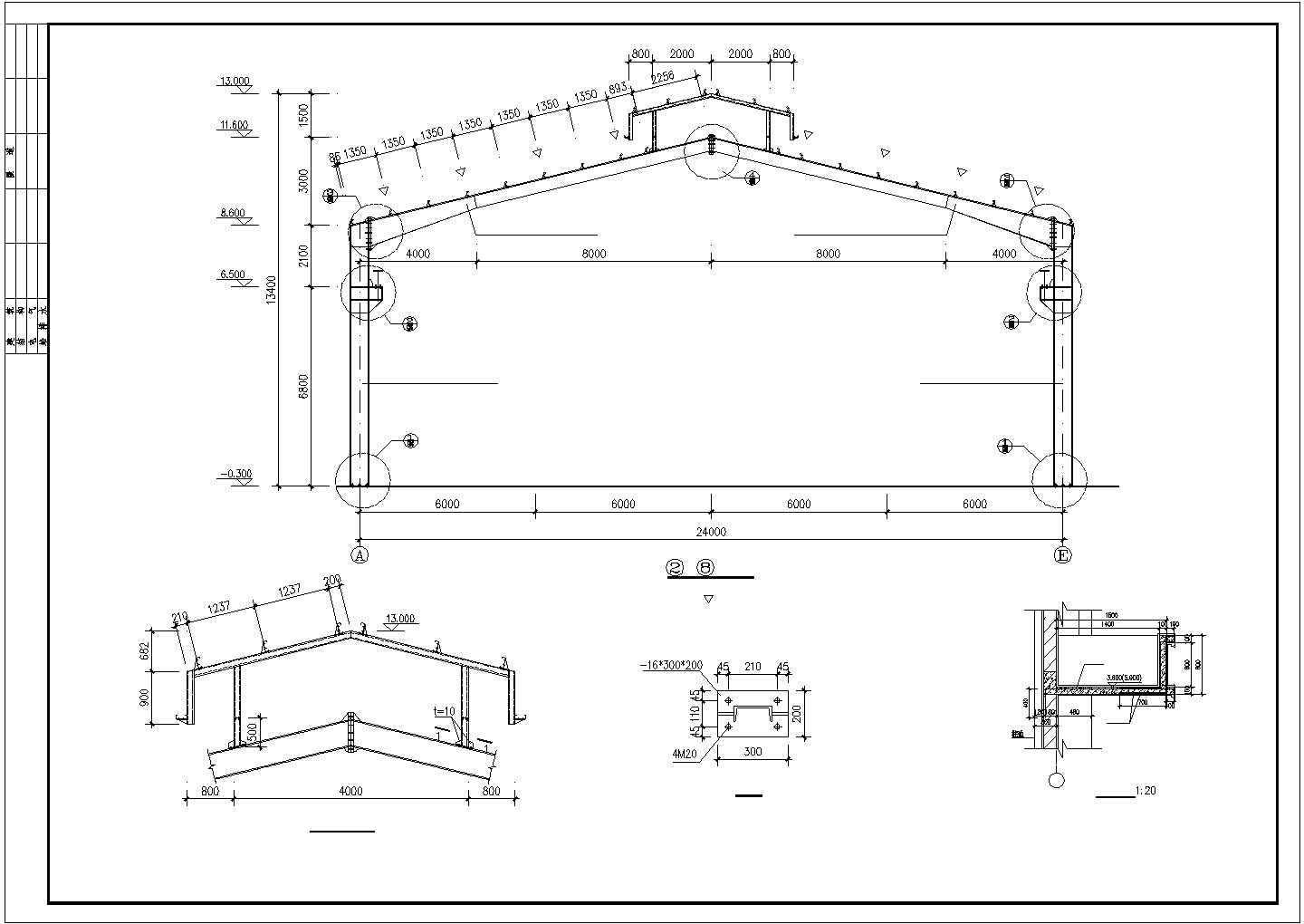 厂房设计_某24米跨门式刚架轻型房屋钢结构厂房整套cad设计施工图纸