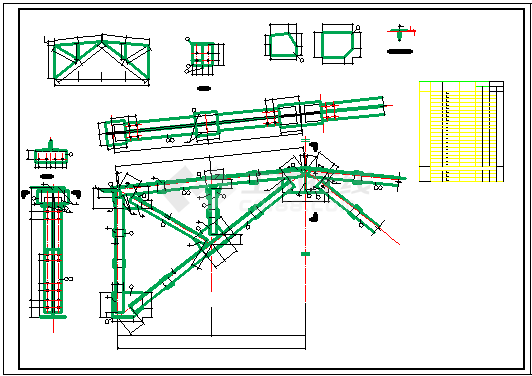 六米跨钢天窗架结构cad施工设计图-图二