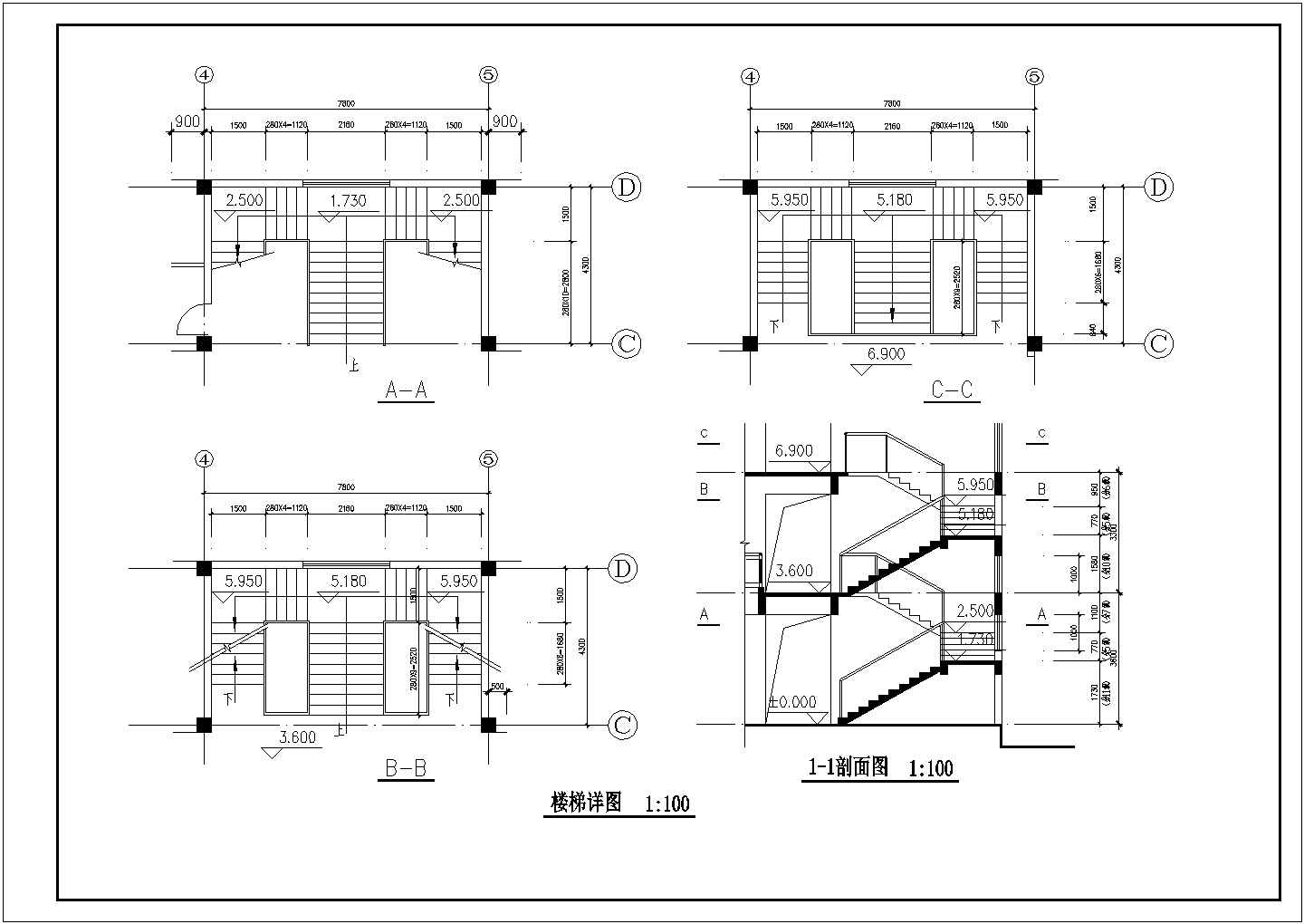 某建筑工程楼梯设计cad剖面详图