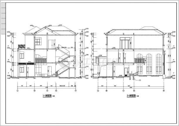 青岛市某别墅区470平米三层框架结构单体别墅全套建筑设计CAD图纸-图一