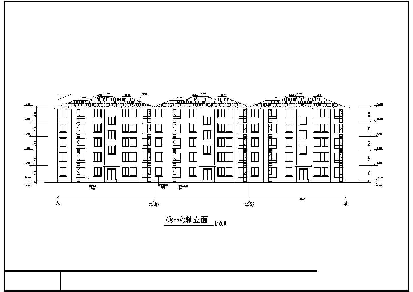 某地区天和人家小区5层不对称户型住宅楼建筑方案设计cad图（含平立剖）