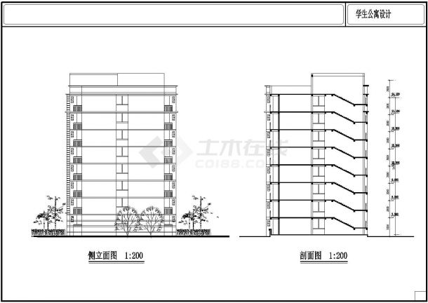 某地区天桃实验学校八层宿舍楼建筑方案设计CAD图（含平立剖）-图二