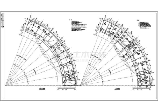 某弧形办公楼框架结构施工图-图一