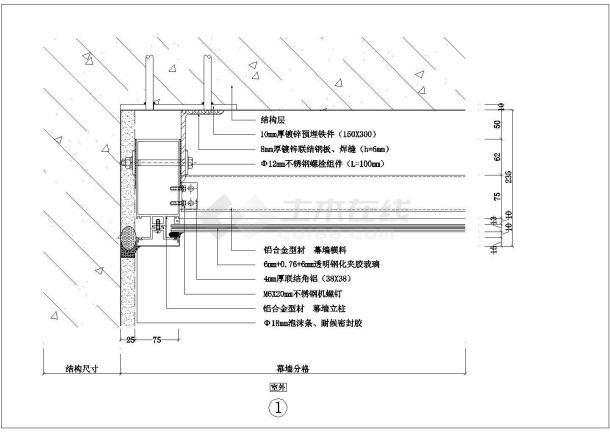 典型建筑工程幕墙装修设计cad节点图图集（标注详细）-图一