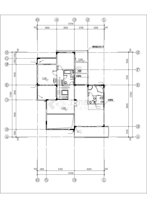 南京市雨花新村某521平米2层砖混结构单体别墅平面设计CAD图纸-图二