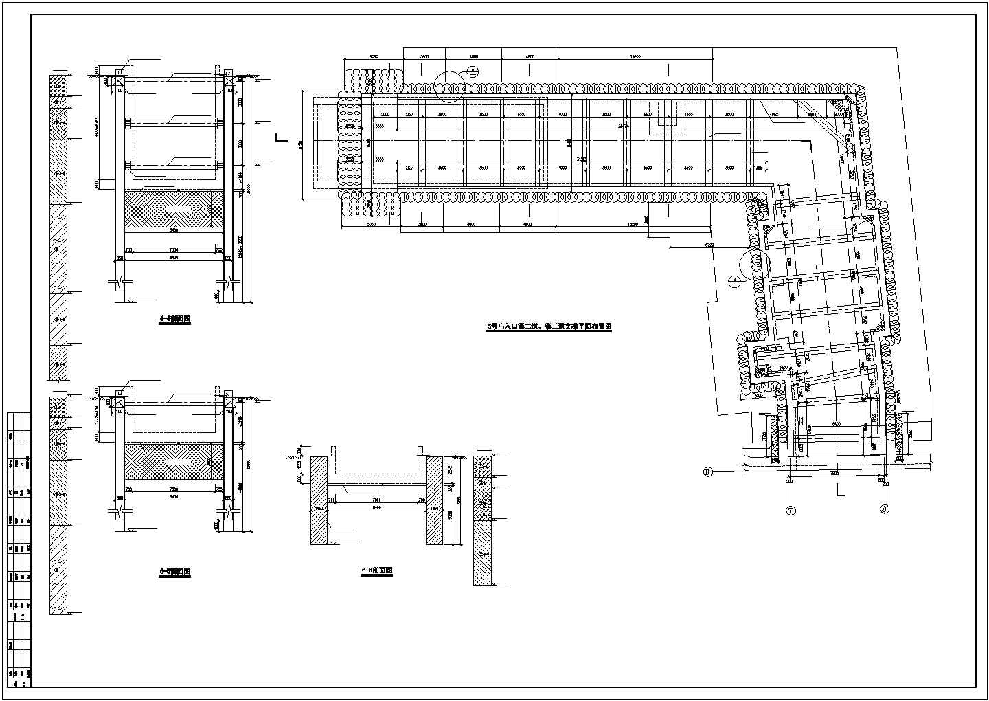 地铁出入口深基坑SMW工法桩加内支撑支护施工图cad图纸设计
