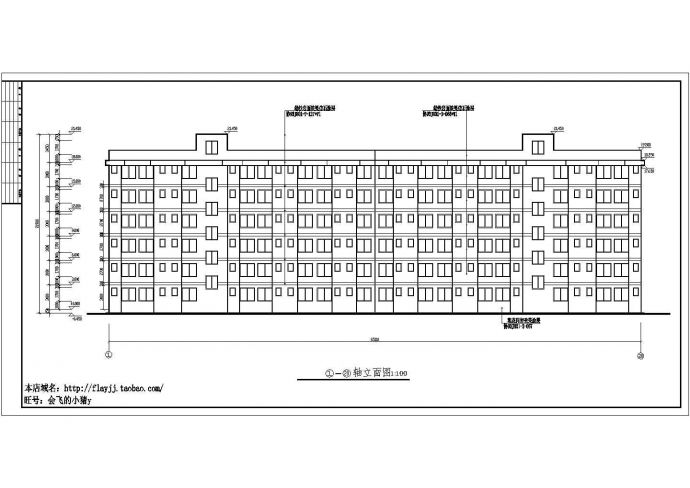某市艺术学校六层学生公寓建筑工程设计cad图（含楼梯间大样、屋面排水平面图）_图1