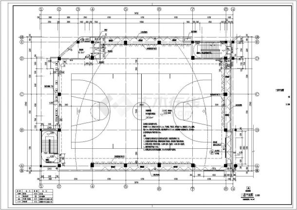 北京某中学1900平米2层框架结构风雨球场建筑设计CAD图纸（含架空层）-图一