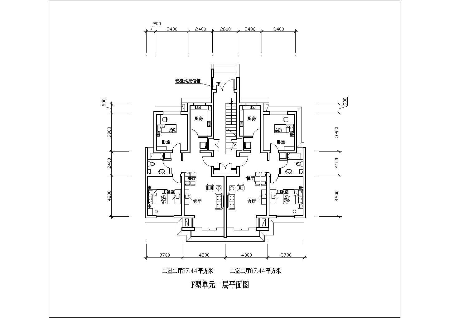 某二室二厅87平米CAD大样平立面设计图