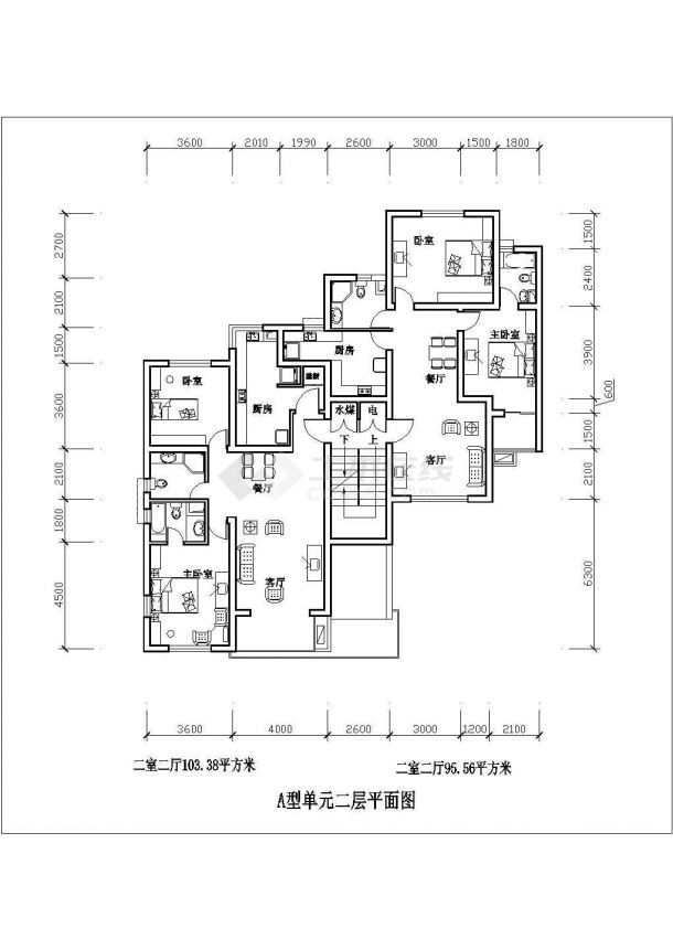 某韩式二室二厅103平米CAD设计大样图-图一