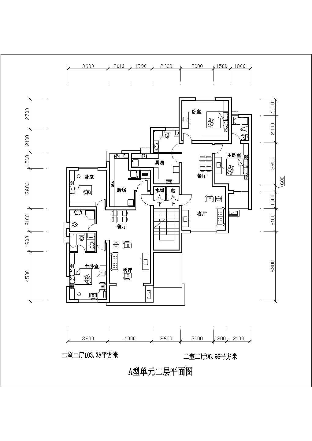 某韩式二室二厅103平米CAD设计大样图