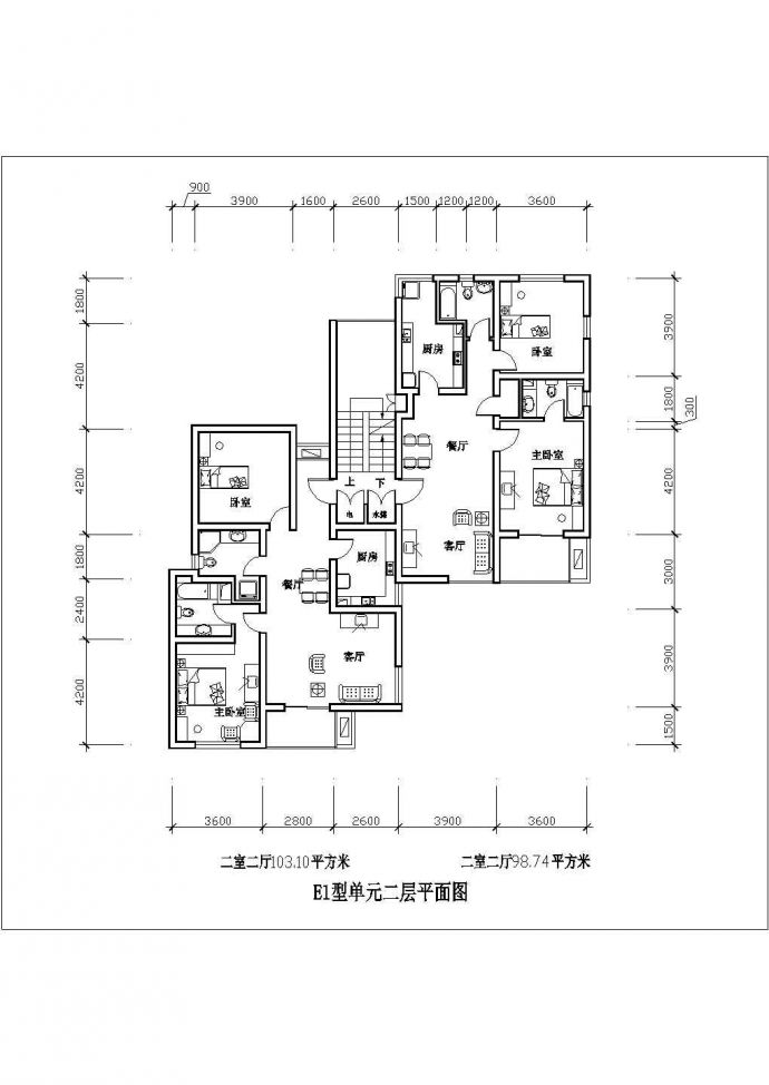 某二室二厅103平米平立面CAD图纸_图1