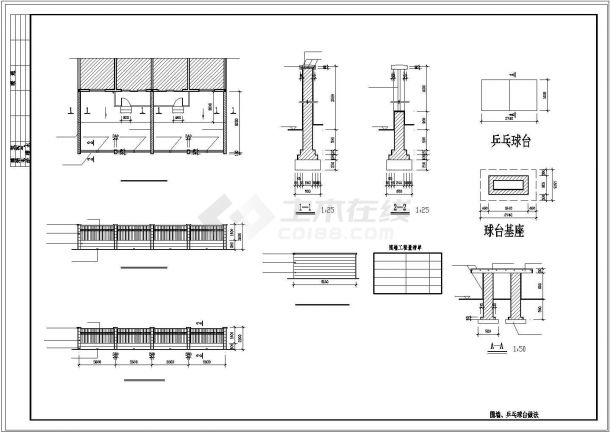 某景观亭、长廊、围墙等建筑设计结构cad施工图纸-图二