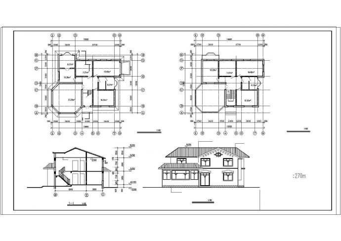 某地别墅整套建筑设计方案cad图纸_图1