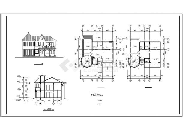 某地别墅整套建筑设计方案cad图纸-图二