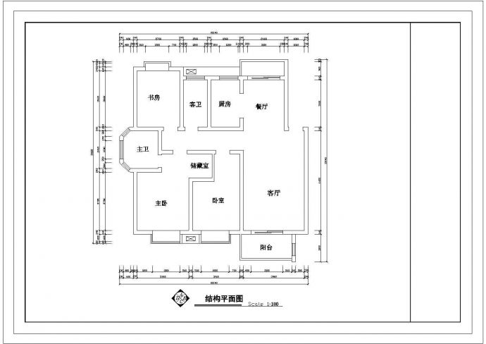 某套房户型1个CAD平立剖面图纸【3室2厅2卫1阳台、长13.14米、宽12.24米】_图1