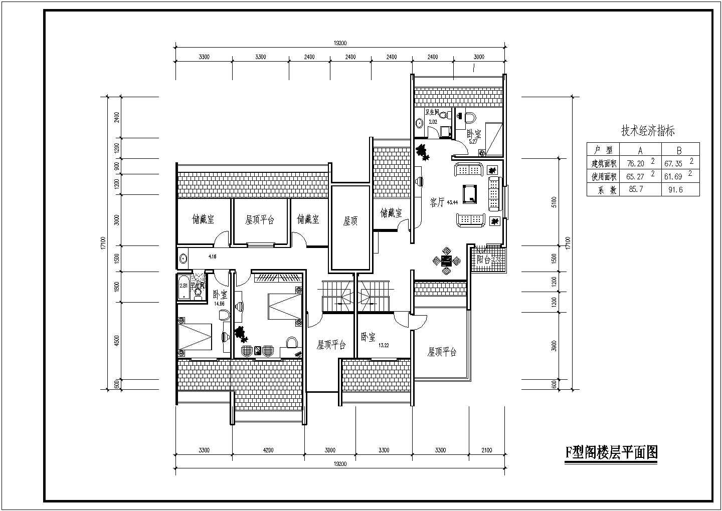 某二室二厅76平米CAD大样完整构造平面图