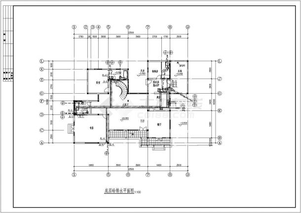 某中式别墅CAD全套给排水设计构造施工图纸-图一