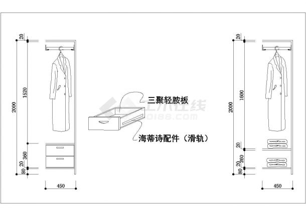 某新型号2米高衣柜设计cad详细施工图-图二