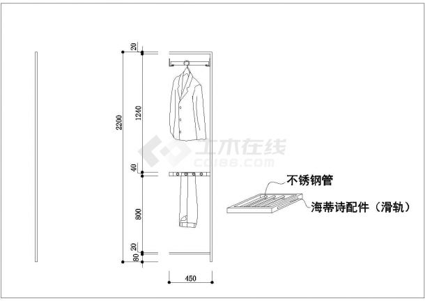 某新型号2.2米高衣柜设计cad详细施工图-图二
