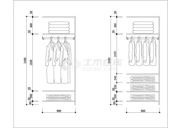 某新型号2.4米高衣柜设计cad详细施工图-图二