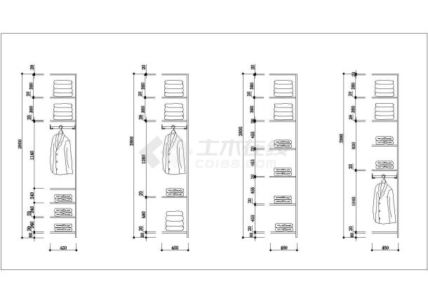 某新型号2.8米高衣柜设计cad详细施工图-图一
