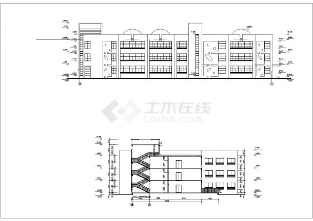 四建幼儿园三层框架结构教学楼设计cad建筑施工图（大院设计）-图二