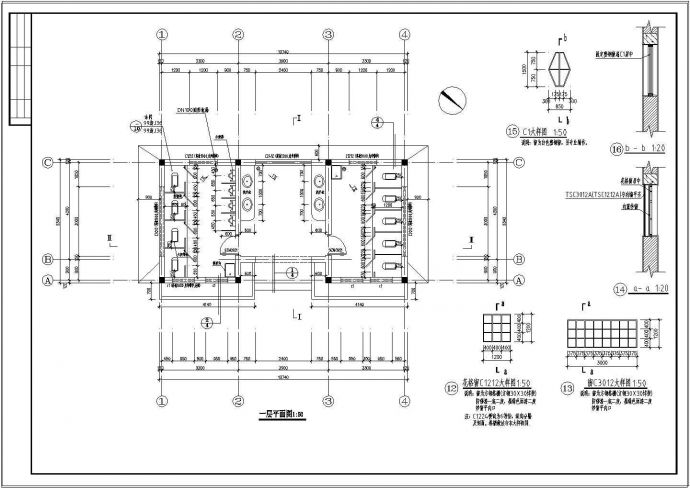 某地尖顶公共厕所建筑cad方案设计施工图纸_图1