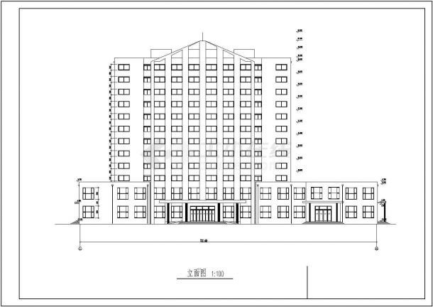 某高层宾馆建筑cad设计施工图纸(包括标准层、平立剖面及总平面)-图二