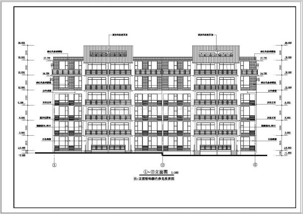 南方坡顶多层住宅楼建筑设计cad施工图-图二