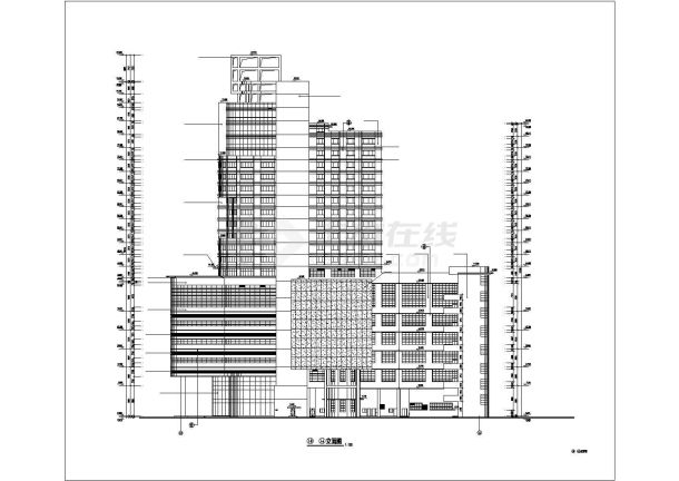 东莞建设路某商圈4万平米21层剪力墙结构办公写字楼建筑设计CAD图纸-图二