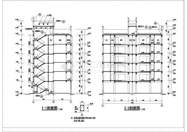 某地区六层框架商住宅楼建筑方案设计施工CAD图纸-图二