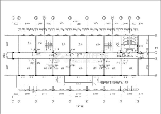 【3层】1920平米北京框架结构办公楼结构施工图纸毕业设计（工程量计算（手算）、清单计价,，卫祥图）-图二