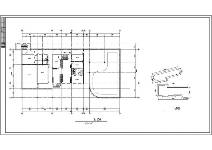 1700平米单层砖混结构商务招待所平立面设计CAD图纸（含地下一层）_图1