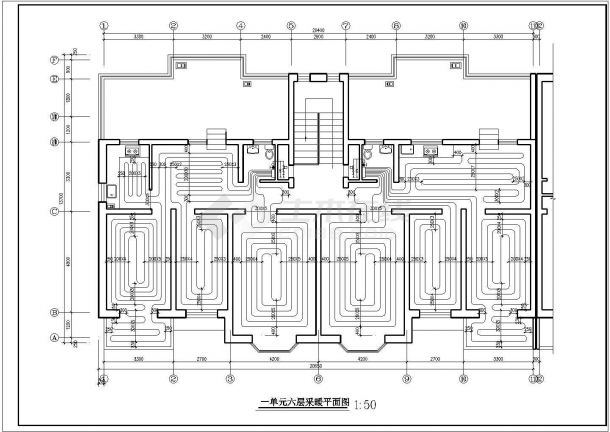 -1+6层(1梯2户3单元)4352.7平米住宅楼地板辐射采暖设计图-图一