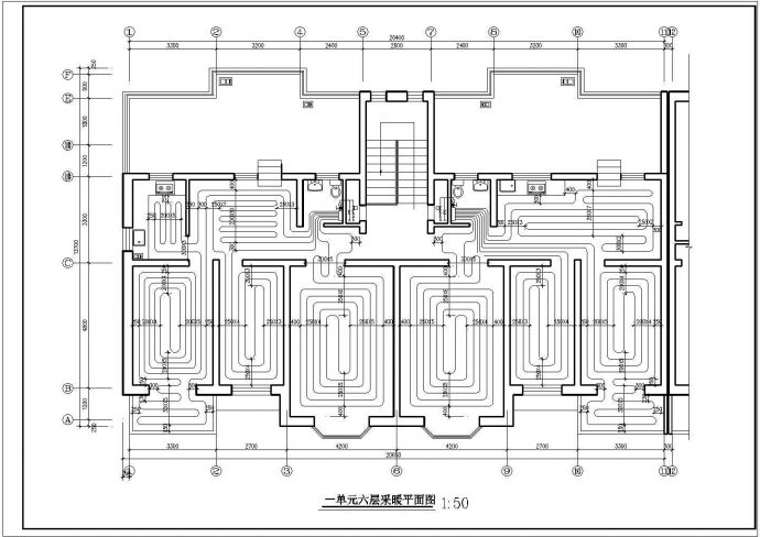 -1+6层(1梯2户3单元)4352.7平米住宅楼地板辐射采暖设计图_图1