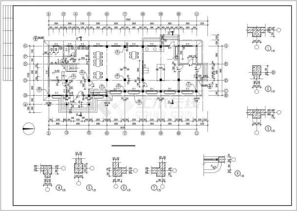 襄阳市某市政单位6100平米三层砖混结构生活服务中心建筑设计CAD图纸-图一